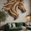 Illuminated 3D geometric wooden horse head wall art mounted