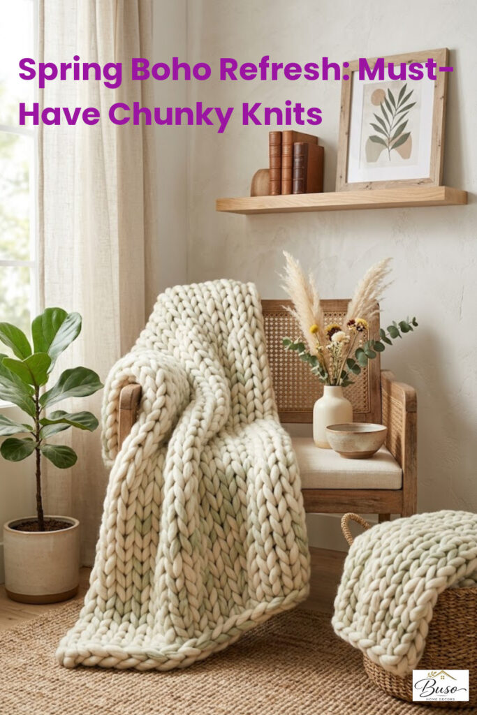 chunky knit blanket in a beautiful home setting