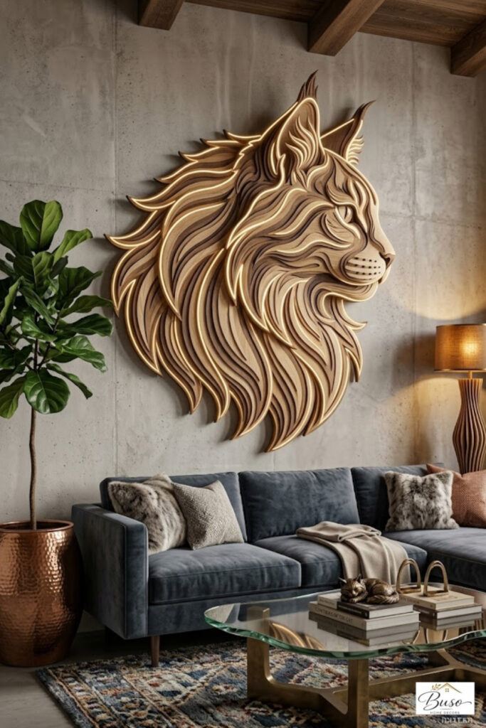 Maine Coon Cat Wall Art with Light Decor