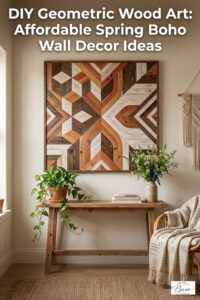abstract geometric wood art in a beautiful home setting
