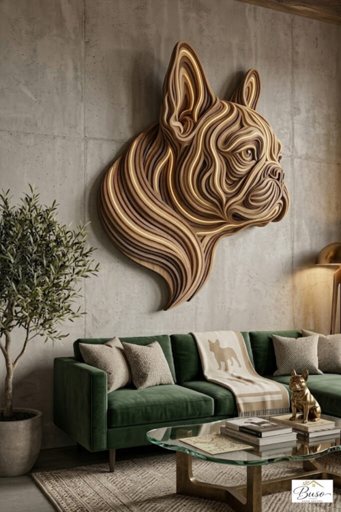 French Bulldog Wooden Wall Art with Light - Modern Living Room Decor