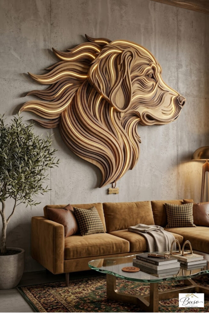Geometric Wooden The Loyal Golden Retriever / Labrador Wall Art with Light