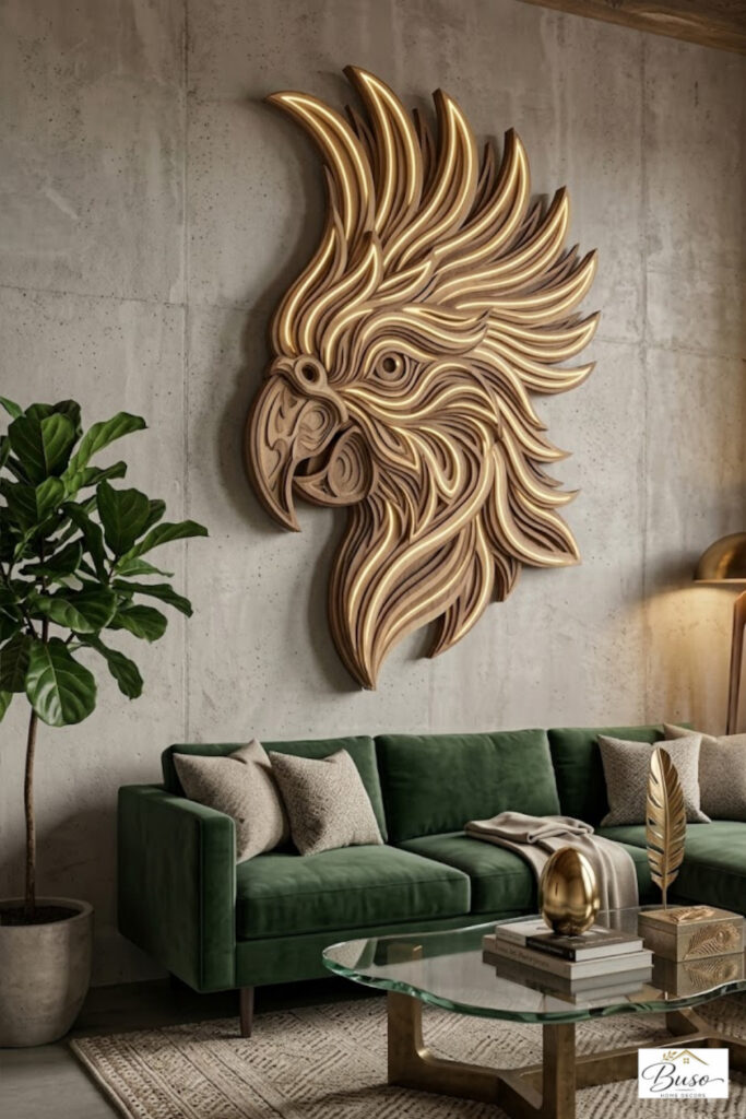 Layered Wooden Cockatiel Bird Wall Art with Light | Modern Living Room Decor