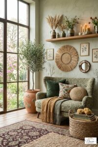 Biophilic living room in a beautiful home setting