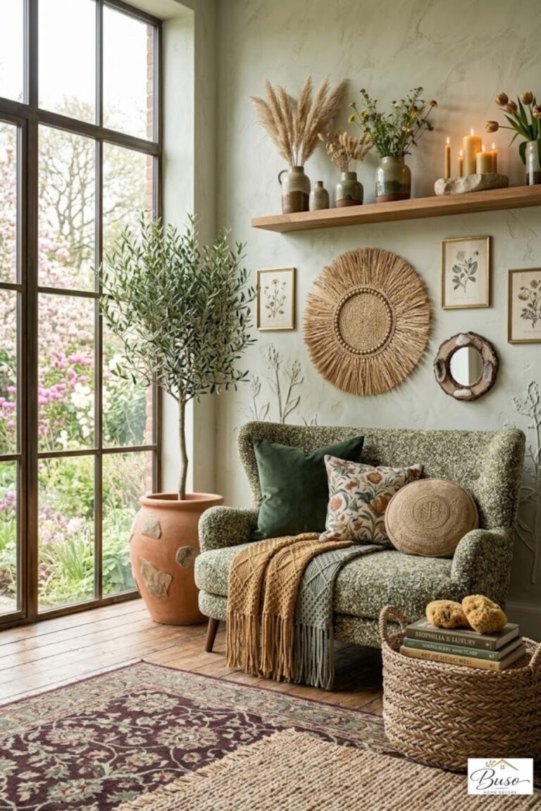 Biophilic living room in a beautiful home setting