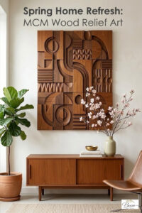 mid century modern wood relief in a beautiful home setting