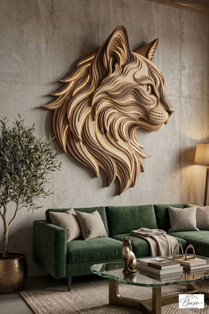 Wooden Siamese Cat Wall Art with Light | Modern Living Room Decor
