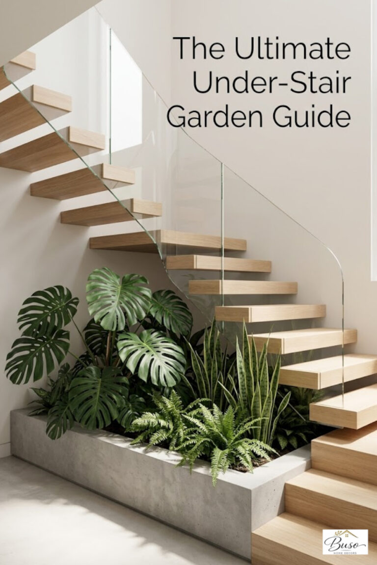 How to combine clean, floating oak steps with a custom under-stair planter box and low-light tropical plants.