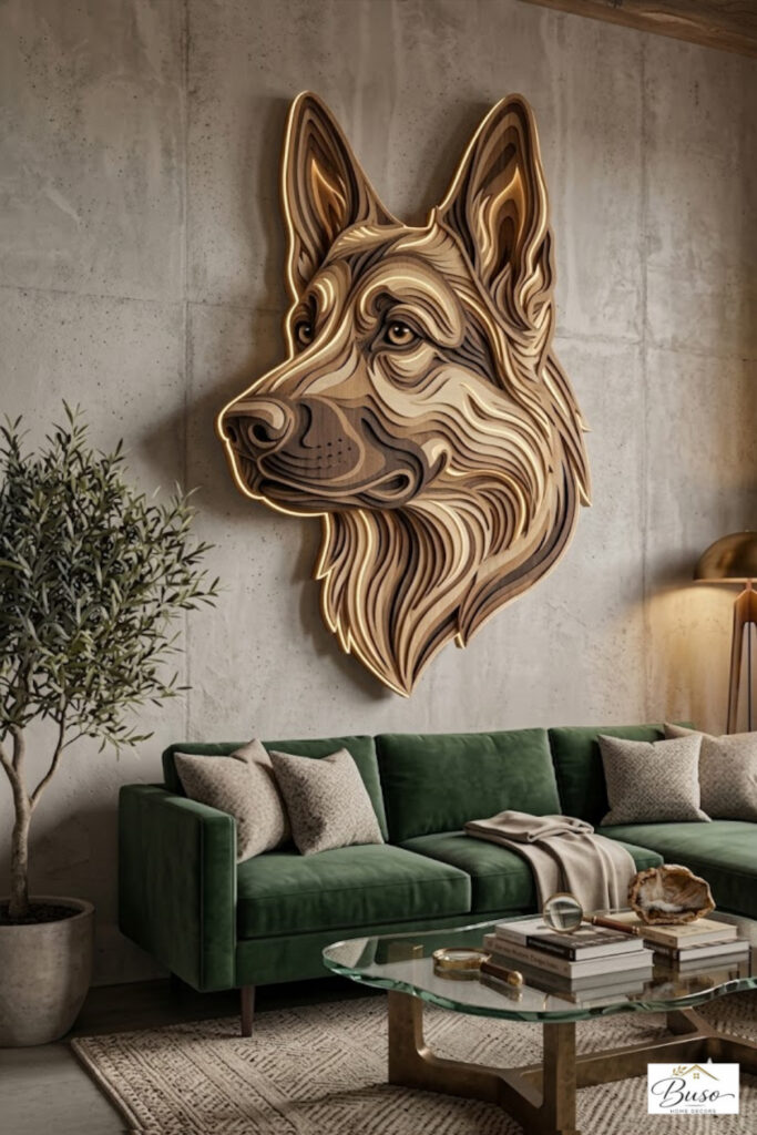 Noble Wooden German Shepherd Wall Art with Light | Modern Living Room Decor