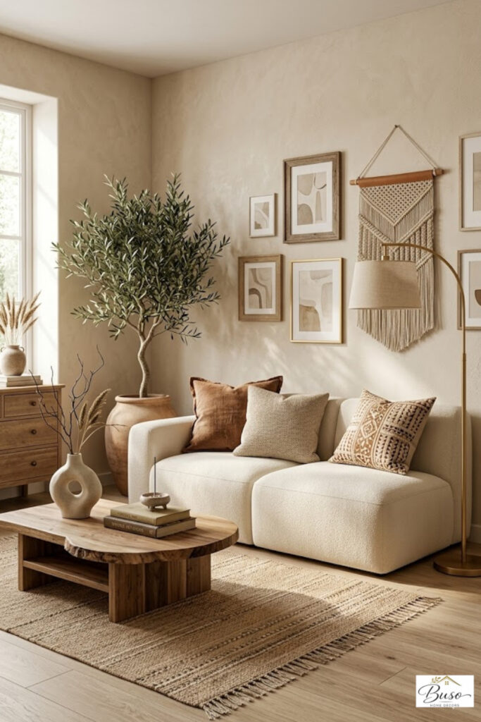 warm neutral living room in a beautiful home setting