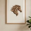 Flowing Wooden Horse Head Printable Wall Art | 3D Luxury Layered Wood Geometric Digital Poster