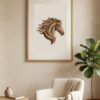 Flowing Wooden Horse Head Printable Wall Art | 3D Luxury Layered Wood Geometric Digital Poster