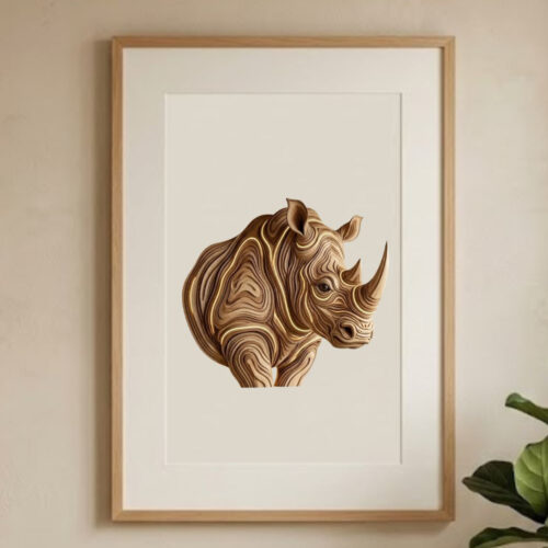 Wooden Rhino Head Printable Wall Art